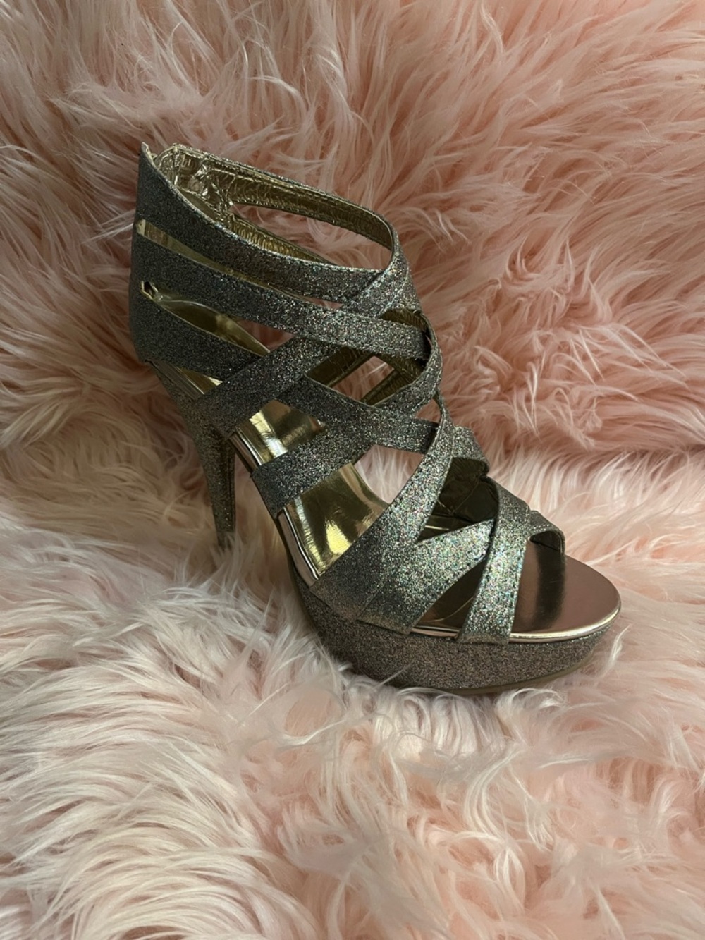 Women's Glitter Strappy High Heel Sandals - Silver - Picture 2 of 5